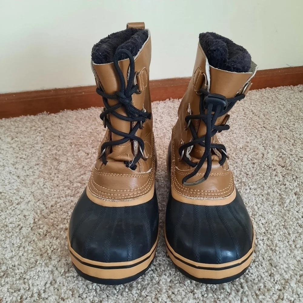 Sorel Tan Leather Waterproof Winter Snow Boots With Liners NY1443-259 Size 5